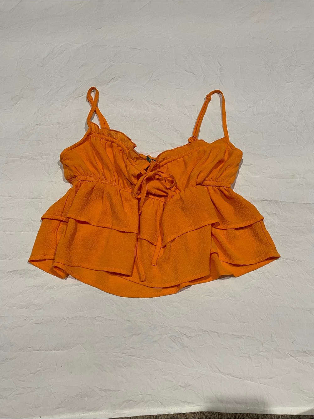 Orange Ruffled Front-Tie Crop Top